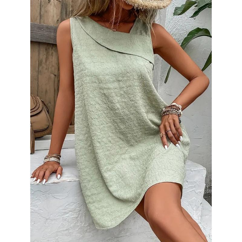 

Свободное мини-платье-майка, повседневное платье без рукавов для лета и весны, женская одежда S жёлтый/зелёный