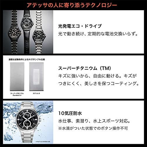 Citizen Watch Atessa Eco-Drive Ring Solar ACT Line Triple Calendar Moon Phase BU0060-09H Men's Silver Black