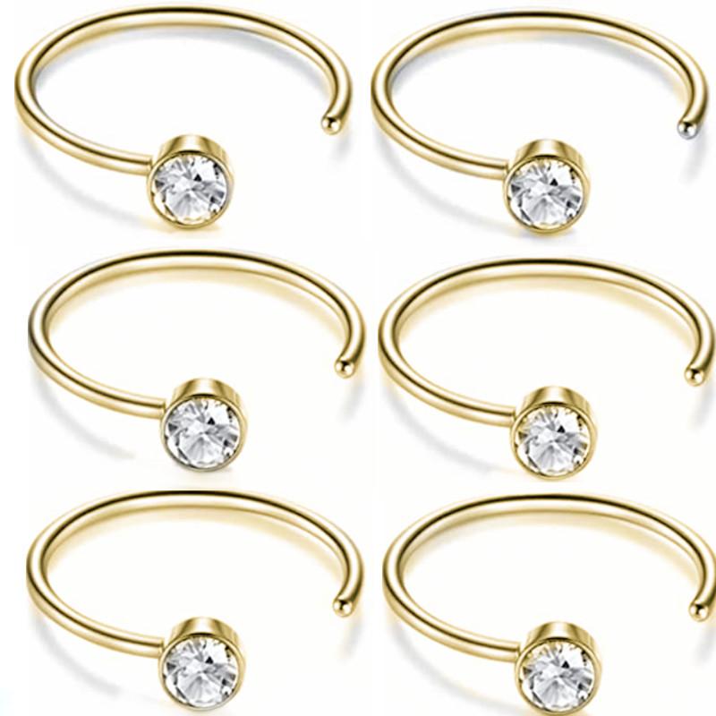 5/10/20PCS Stainless Steel L Shape Nose Stud Set 20G Crystal Nose Ring Hoop Set Indian Crystal Nose Stud Bulk Piercing Nariz Lot