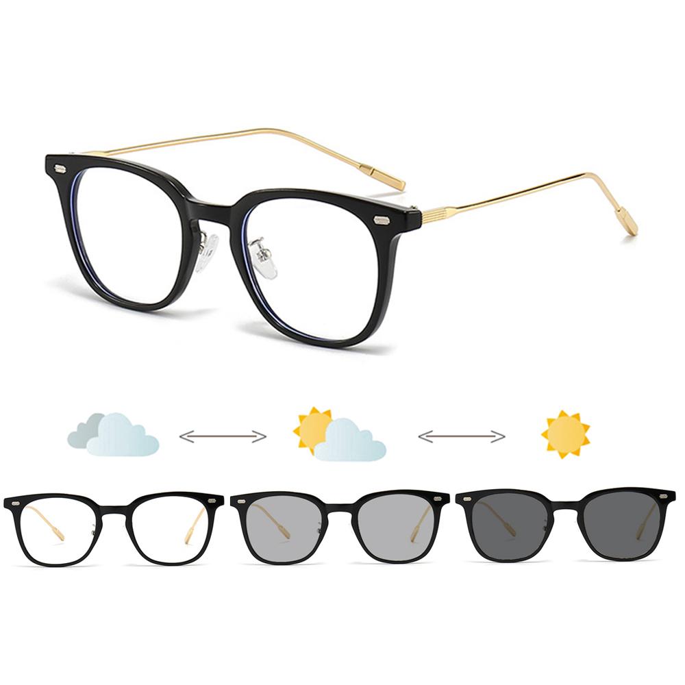 

Retro Square Photochromic Anti-Blue Light Glasses Men Women Auto-Tinting Glasses Blue Light Protection Stylish Daily Eyewear