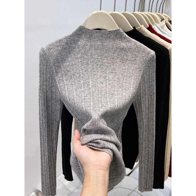 Small Stand-up Collar Pit Strip Knitted Bottoming Shirt Women's Spring Slim-fitting and Thin Inner Top High-end Sweater
