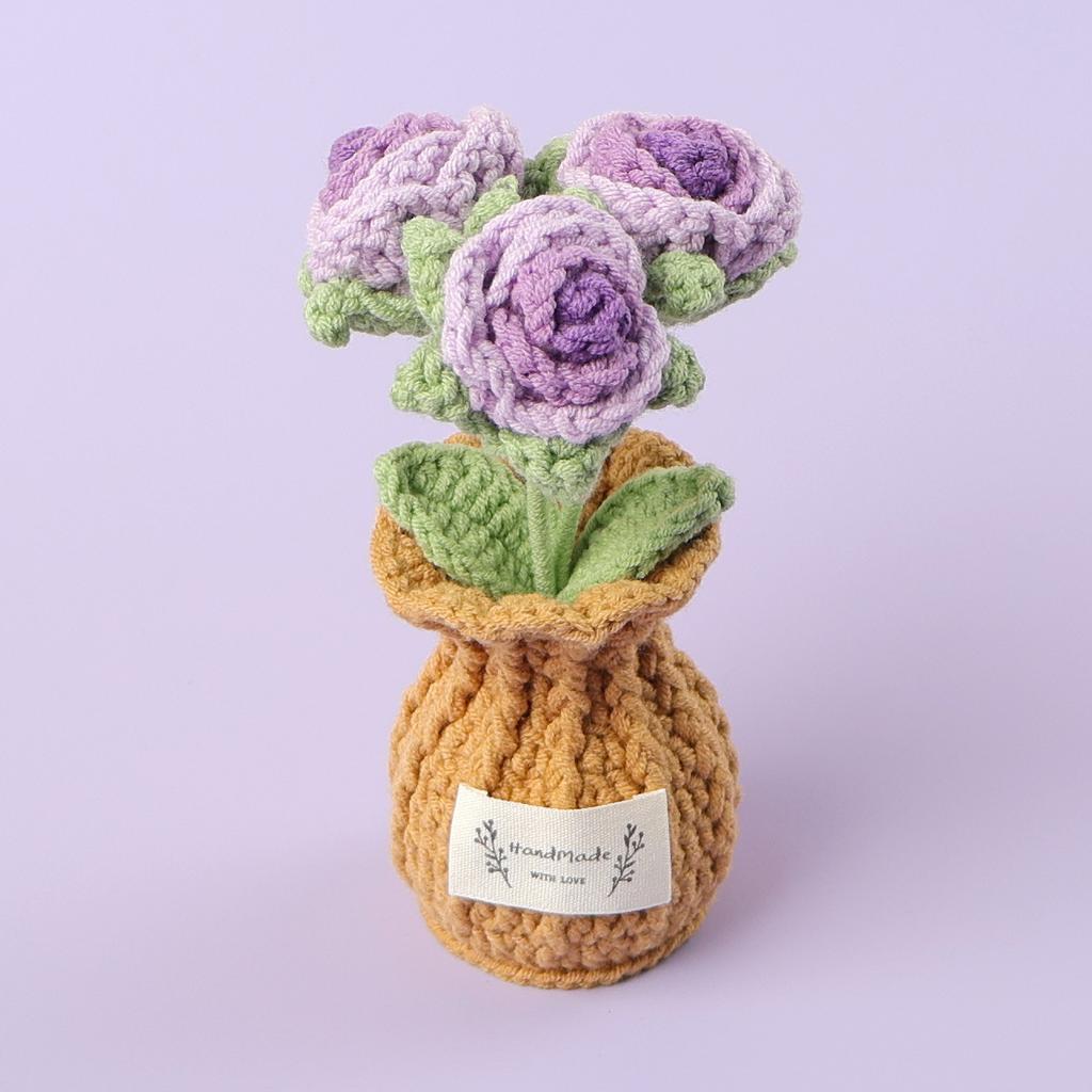 2025 Tulips Crochet Flowers with Kintted Potted Kinttted Sunflower Pot Desk Accessories Handwoven Plant Pot Home Decor Gift