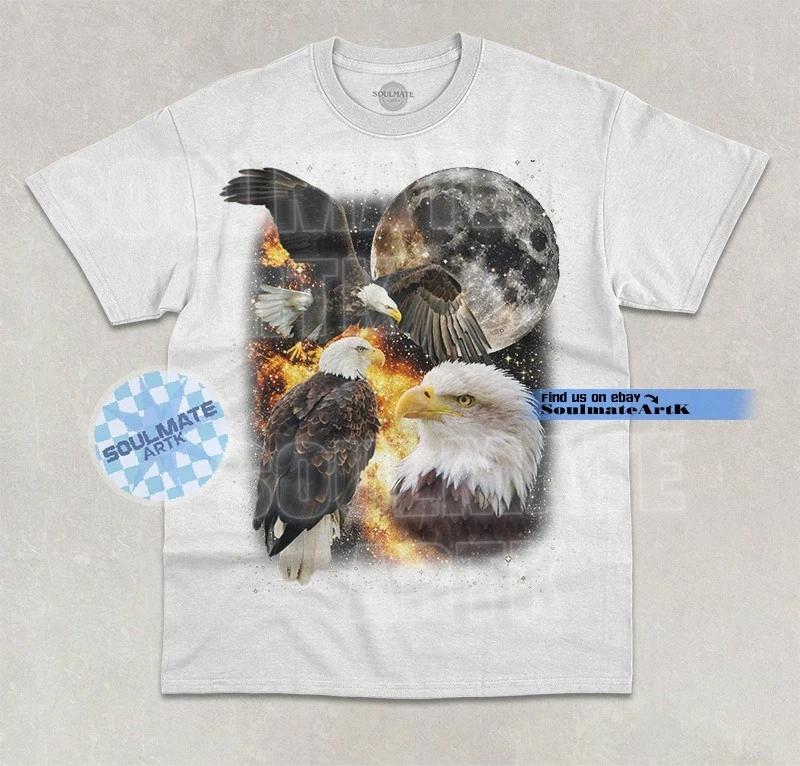 Three Bald Eagle Moon T-Shirt Eagle Animal Bird Lover Graphic Moon Unisex Shirt L