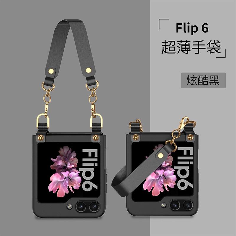 Galaxy Z Flip6 Case With Chain Strap Handbag Style Flip Cover Women PC Protective Shell In Pink Green Black Purple
