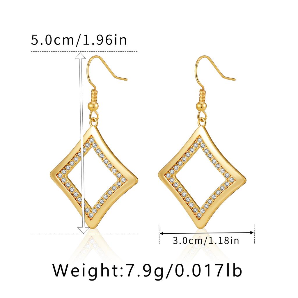 Fashion Ol Elegant Square Geometric Micro Inlaid Zircon 18k Plated Women Hook Earrings