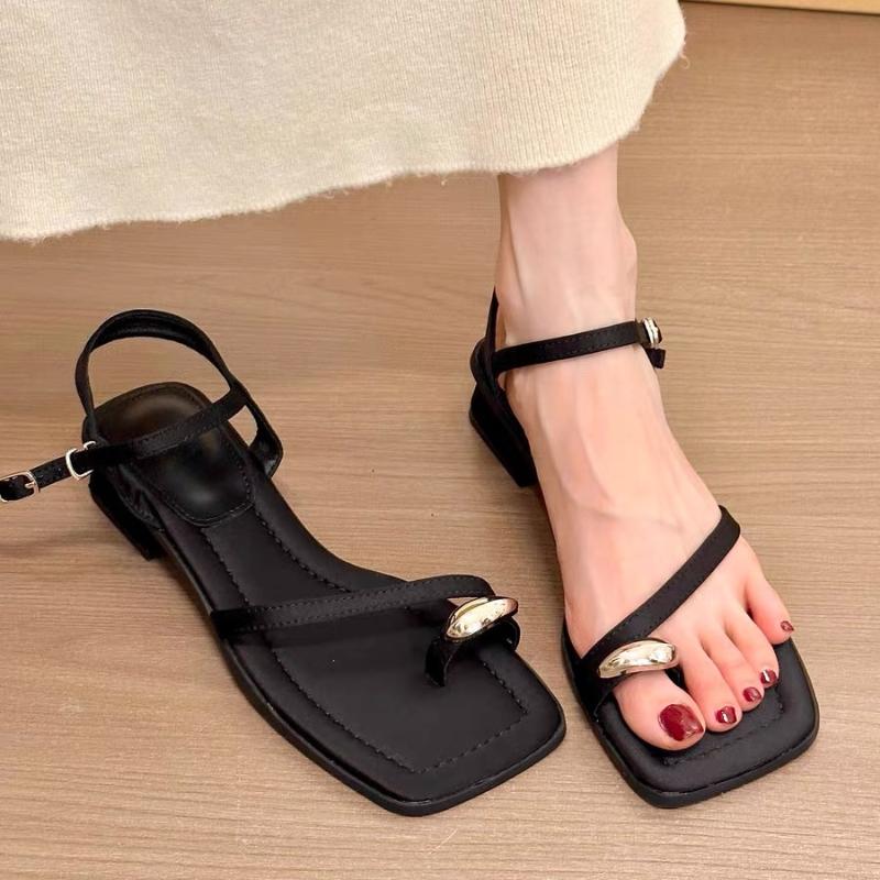 Fashion Leather Flip Flops Low Heels Elegant Summer Shoes Chic Concise Slingback Party Dating Party Modern Women Sandals