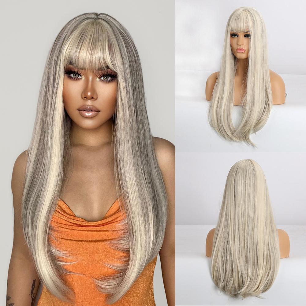 Czarne Różowe Pasemka Peruki dla Kobiet Długa Prosta Syntetyczna Peruka z Włosów Różowa Kolorowa Cosplay Włókno Sztuczne Włosy na Imprezę Lolita Użytek