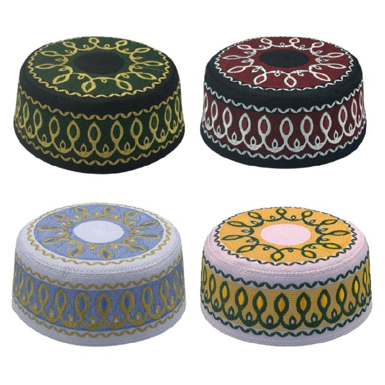 Teens Embroidery Islamic Beanie Breathable Protecting Casual Pray Hat for Adult