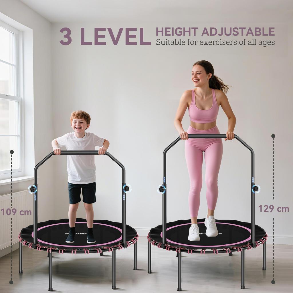 40" Foldable Fitness Trampoline Rebounder with Handle, Pink