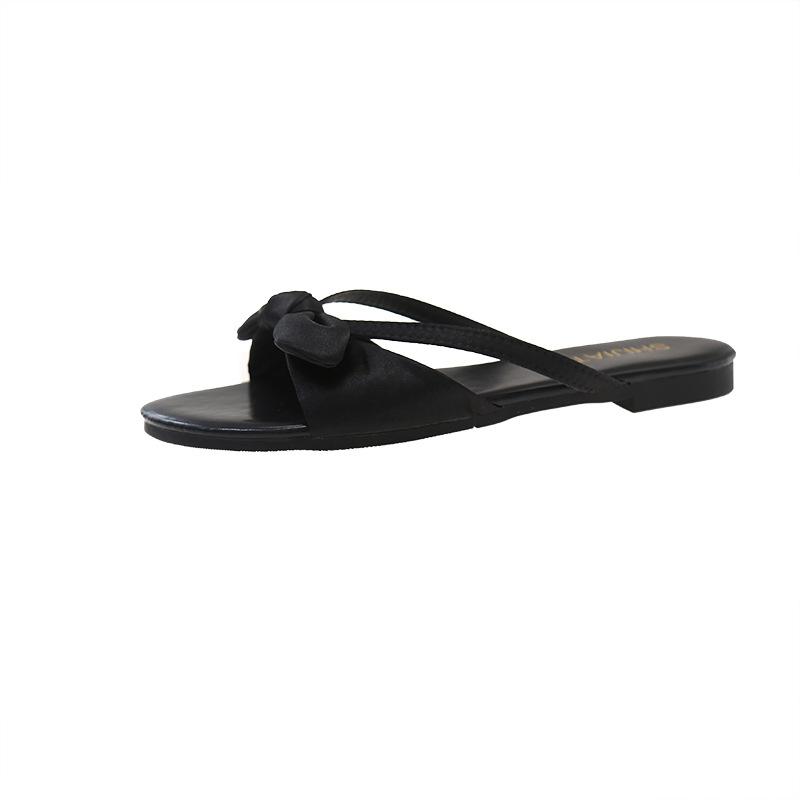 Flat-bottomed French Fairy Wind Small Cool Slippers Women's Shoes Wear 2025 New Summer Bow Beach Sandals