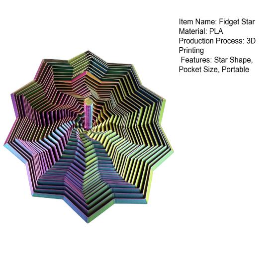 3D-gedruckter fraktaler Fidget-Stern Stress-Angst-Abbau erweiterbarer Stern sensorisches Spielzeug mit Griff wirbelnde Spirale ausziehbarer Stern Dekompressionsspielzeug