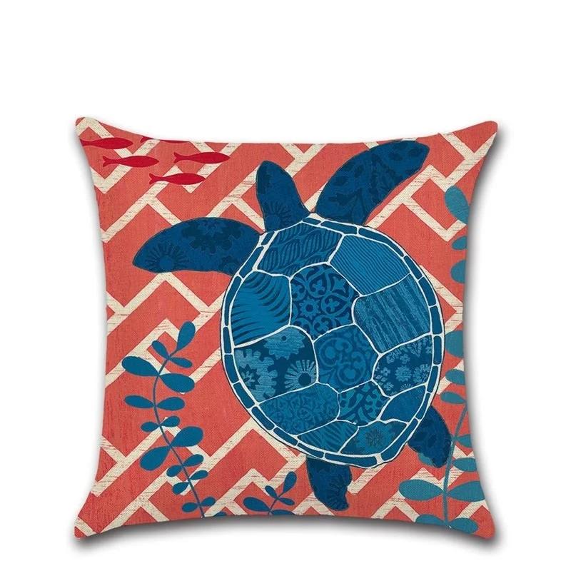 Sea Turtle Nautical Mermaid Pattern Cotton Linen Throw Pillow Cushion Cover Car Home Decoration Sofa Decorative Pillowcase 40018