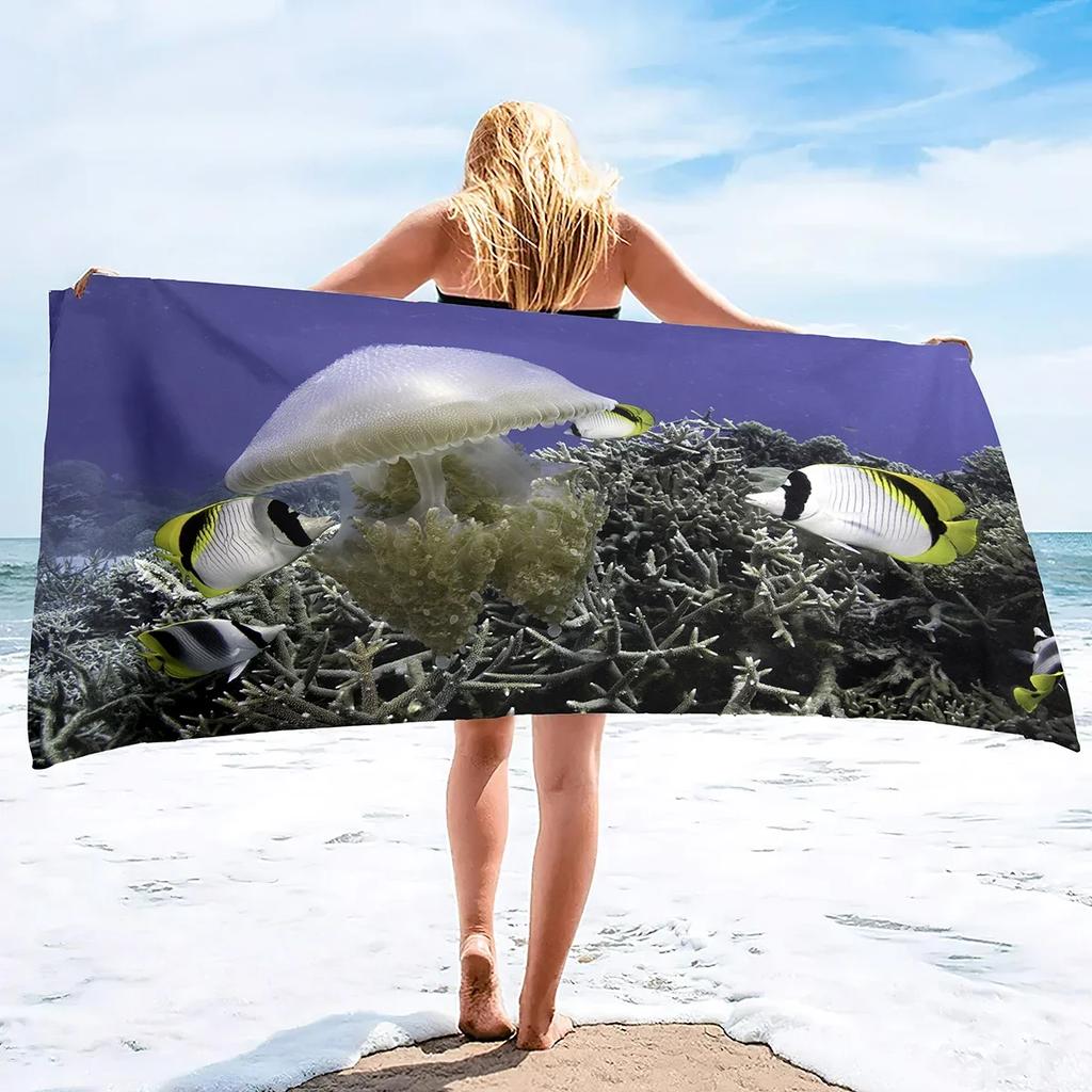 Sea World Beach Towel for Kids, Girl, Boys, Men, Women, Turtle Bath Print Pool Super Soft Plush