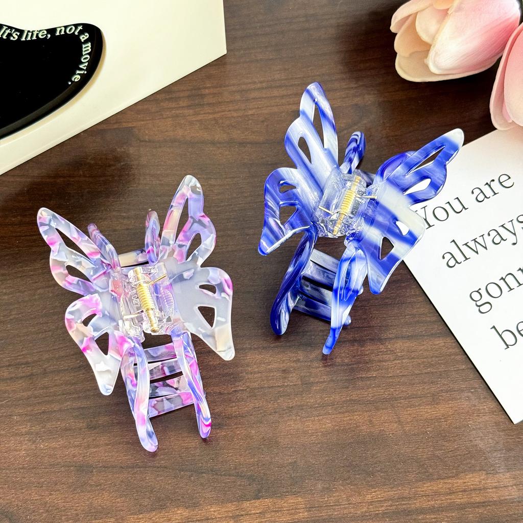 Unique Striped Acetate Butterfly Hair Claw For A Contemporary Touch To Any Hairstyle