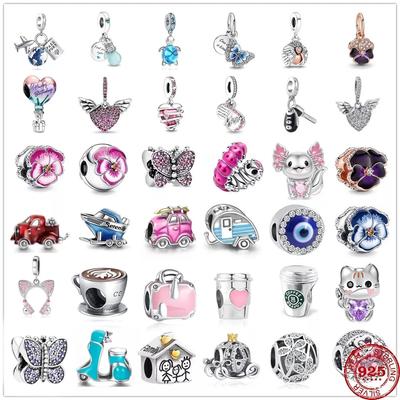 Nuovi ciondoli a forma di fiore con cuori e stelle in argento sterling 925, perline fini fai da te, adatti per braccialetti originali da donna