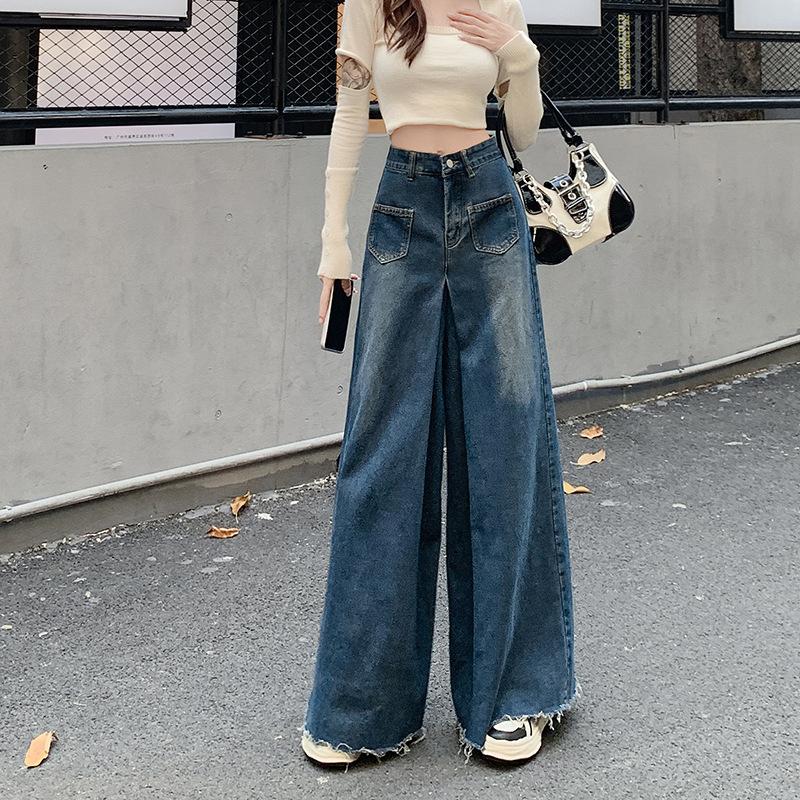 Damen Frühling High Waist Punk Baggy Jeans Vintage Streetwear Lockeres Design Hosen