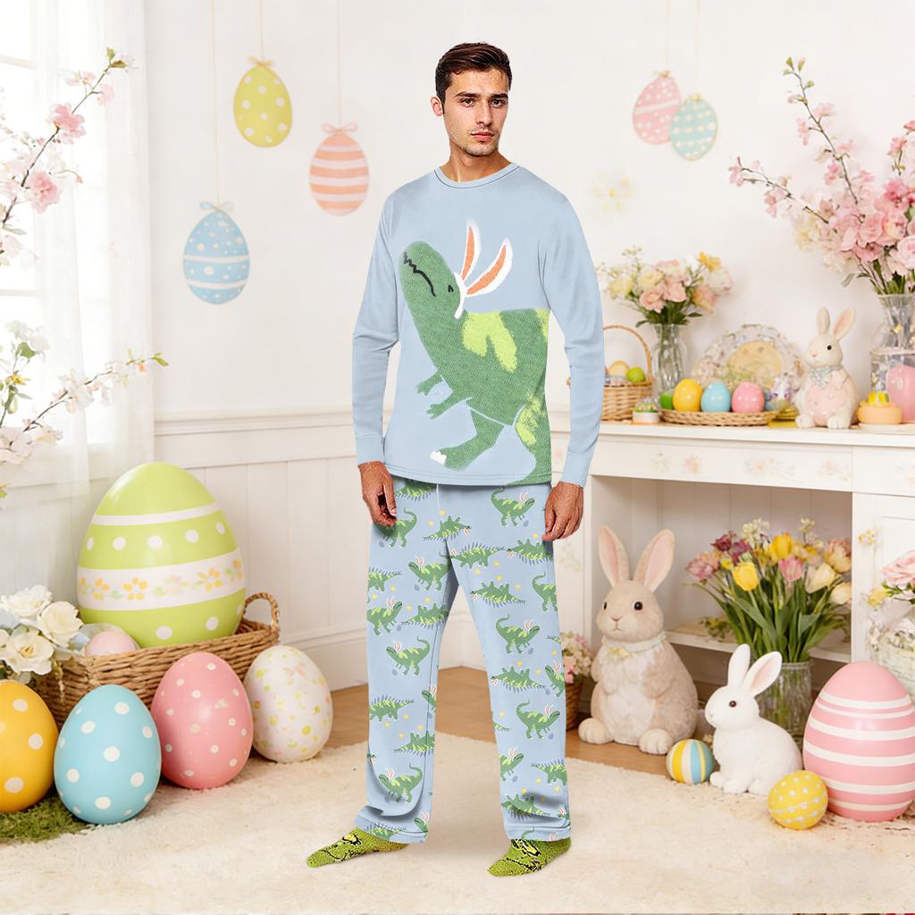 Easter-print Matching Family Loungewear Set With Long-sleeve Tops And Pants