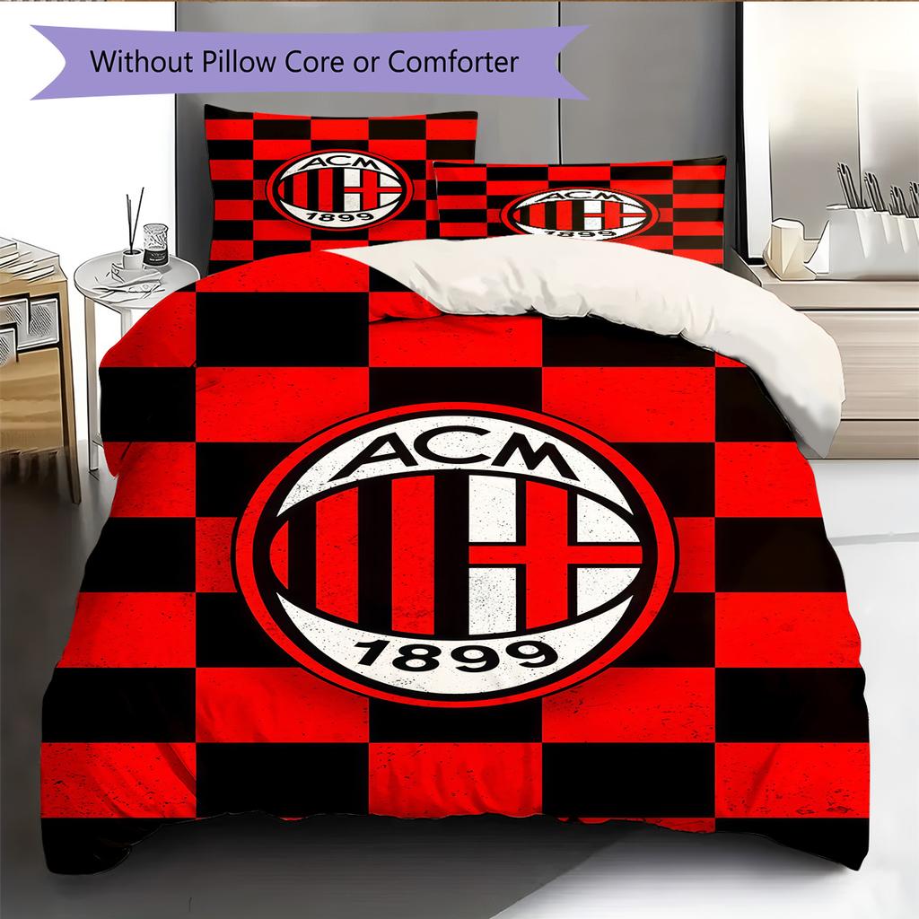 AC Milan logo Pattern Bedding Quilt Set Quilt Cover Pillowcase Home Decoration Birthday Gift (1 * duvet cover + 2 * pillowcase, without core)