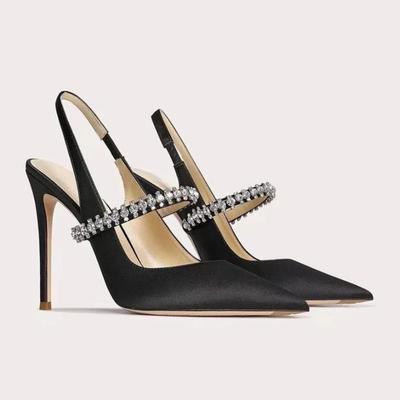 2025 New Model of Women's Singles Shoes, Water Diamond Pointed-toe High Heels, Rhinestone Crystal Strappy Sandals Are Exquisite