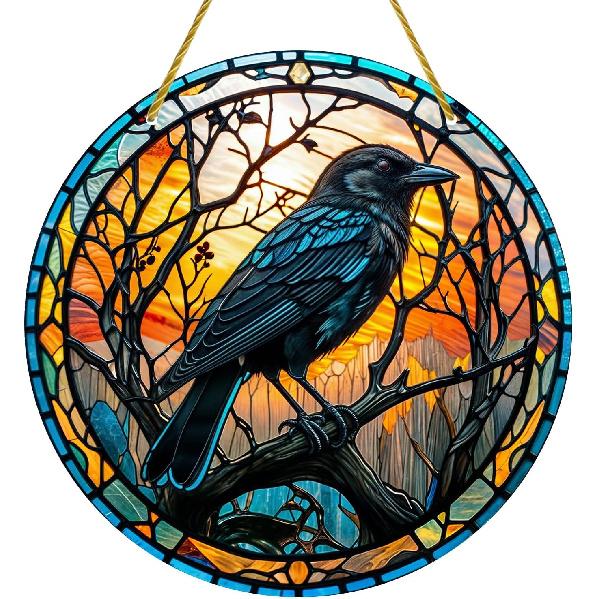 Acrylic Stained Hanging - 1Pcs Black Crow Theme Acrylic Window Hanging for Indoor/Outdoor Decor, Garden Decoration or Housewarming Gift Black Crow Theme