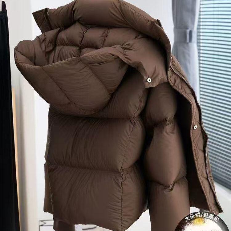 Dámská krátká péřová bunda z bílého kachního peří - Jarní korejský styl, volný střih, nadměrná velikost, trendy žinylkový svrchní oděv.