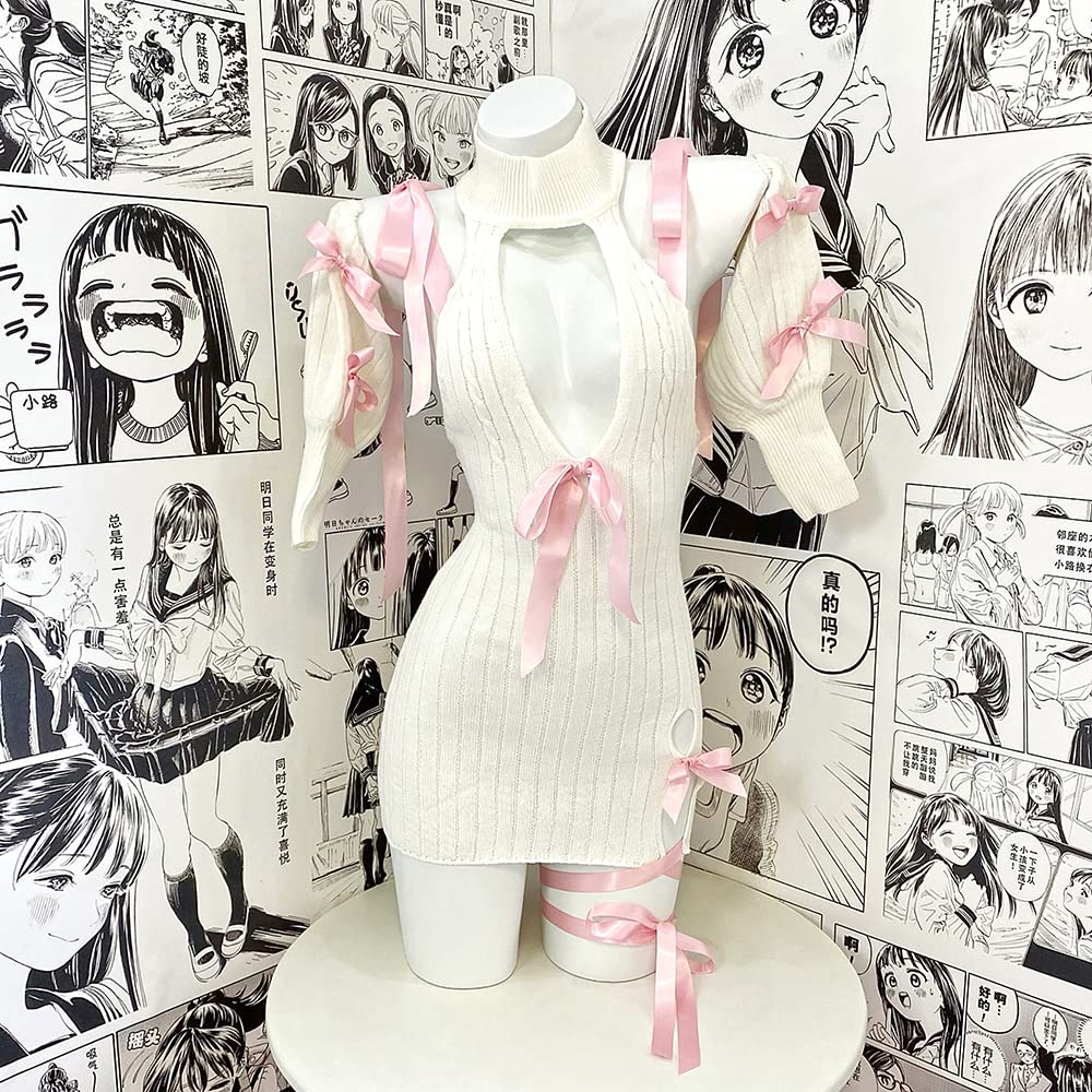 SHLYMP sweater Lolita knit back open chest sweater sexy cosplay erotic extreme lewd high neck fashion costume maid dress maid dress dumpling girl