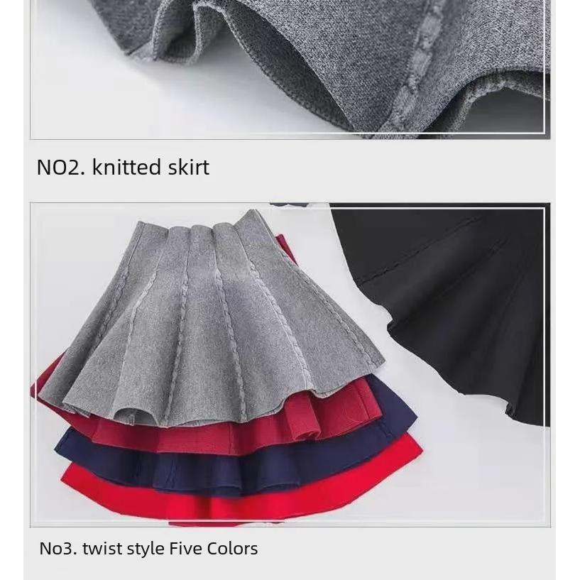 A-Linien-Strickrock für Mädchen: Süße, einfarbige Farbe für Frühling, Herbst und Winter – perfekt zum Tanzen und für den Alltag.