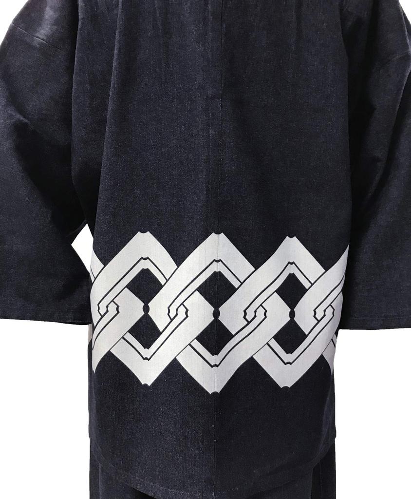 Original Denim Samue Sturdy Yet Soft Samue with Pattern All Year Round Waist Pattern Navy Yoshiwara Jumpsuit 4L [Edoten] (100% Cotton) Men's