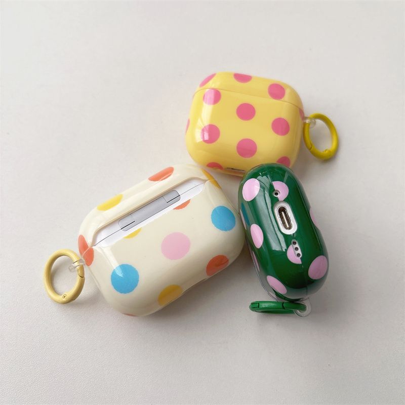 Fashion Simple Big Pink Blue Dots Polka Point Pattern Glossy Earphone Case with Ring Cover for AirPods 1 2 3 4 Pro 2 Pro 3