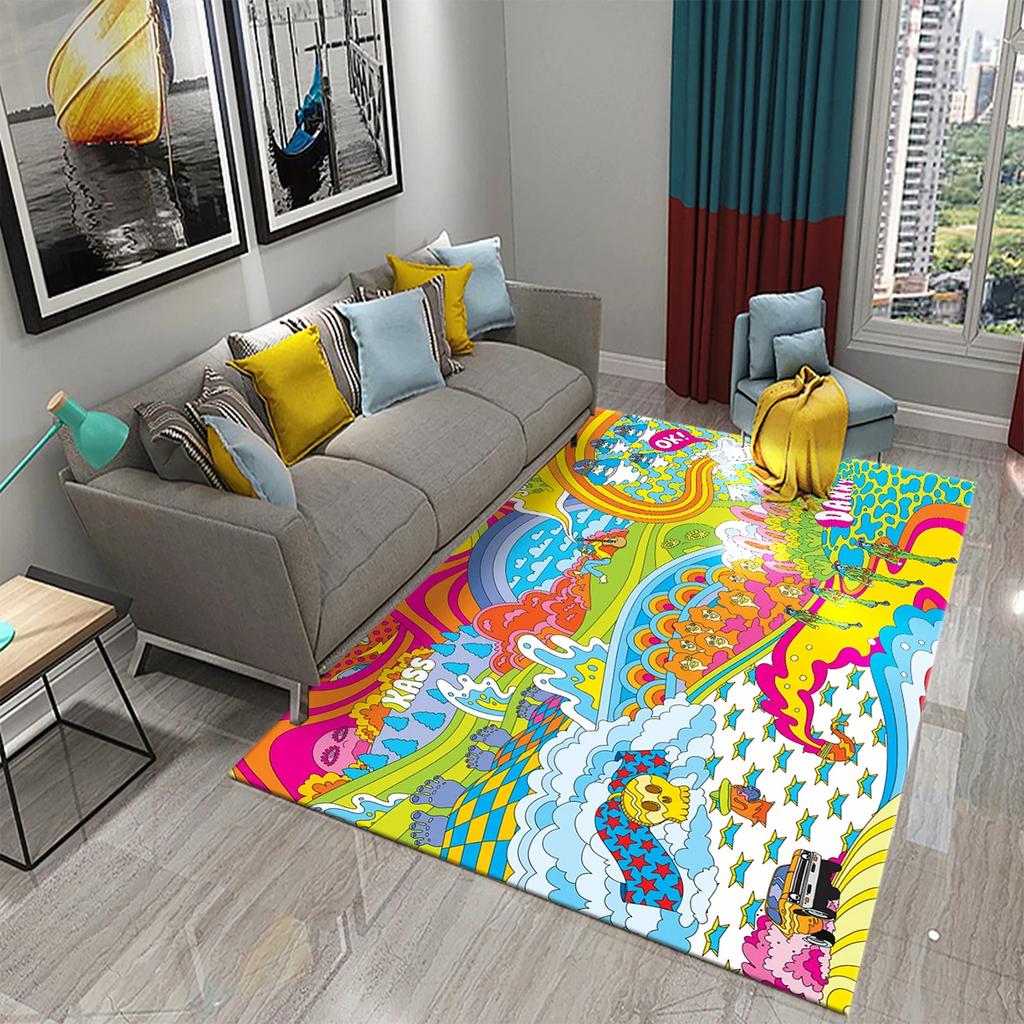 Kids Cartoon Carpet Colorful Graffiti Rug Teens Street Hip Hop Rectangle Area Rugs Bedroom Mats Flat Mat Living Room Door Mat