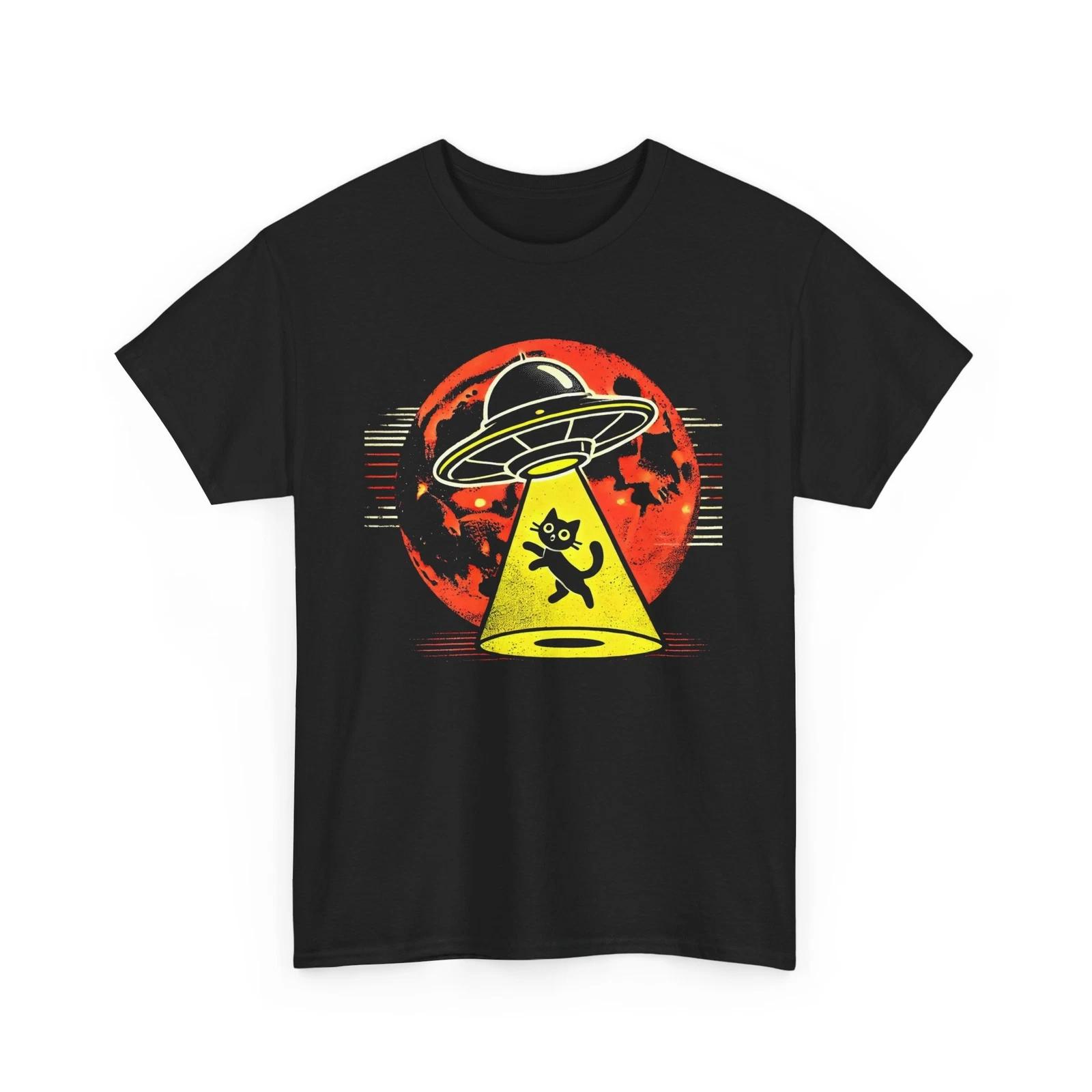 Cat & Ufo Alien T-Shirt | | Alien Cat Abduction Shirt| Alien Shirt | UFO Tee 4XL