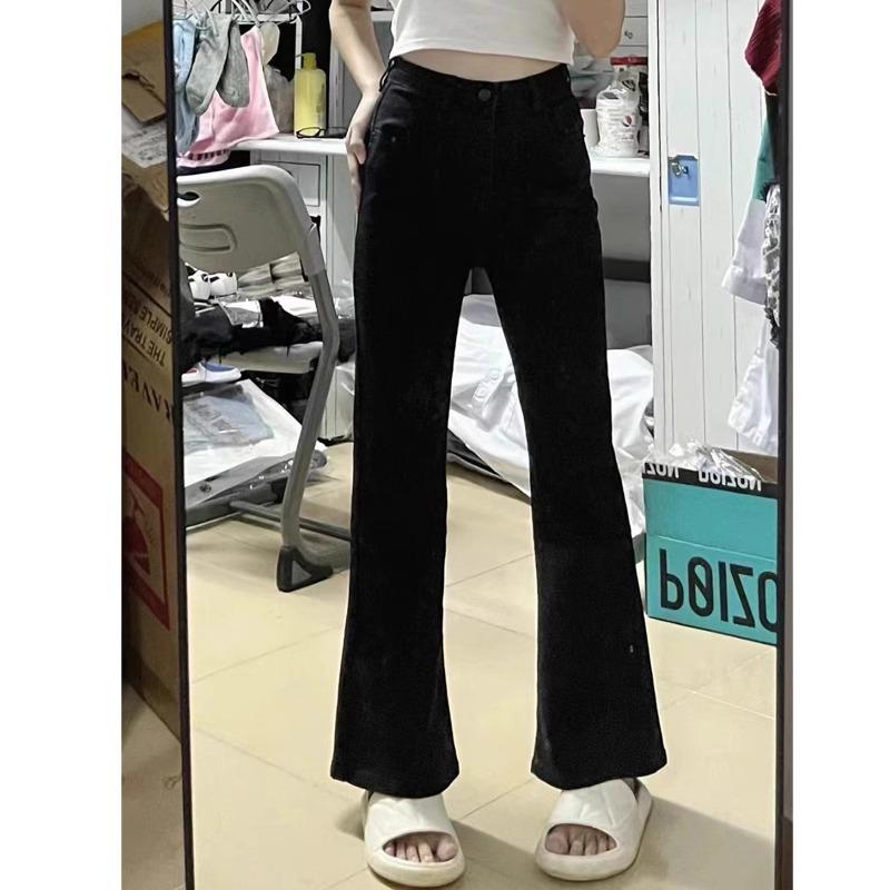 Women's Plus Size High Waist Elastic Black Flare Jeans - Autumn/Winter Slim Fit
