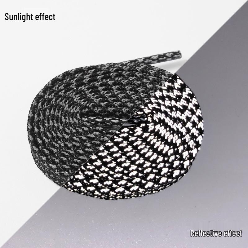 High-Brightness Reflective Double-Layer Polyester Shoelaces for Canvas, Skate, and High-Top Shoes