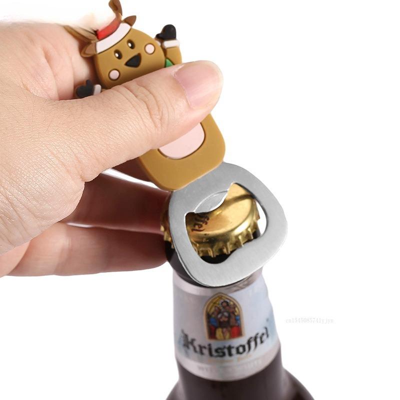 Christmas Pattern Bottle Opener Santa Snowman Elk Beer Eagle Silicone Stainless Steel Beer Openers Refrigerator Magnet Opener