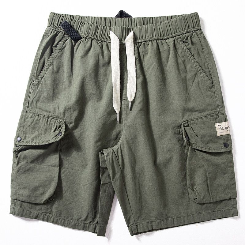 Men s Summer New American-Style Washed Cotton Work Shorts, Trendy Loose Casual Mid-Length Shorts Green 3XL