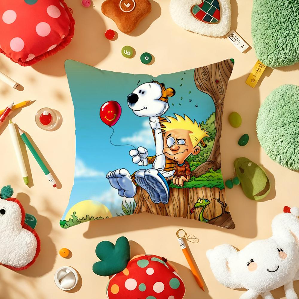 Comic C-Calvin And H-Hobbes Cushion Cover Plush Fabric Soft Double-Sided Printed Sofa Warm Winter Home Gift Pillow Cover