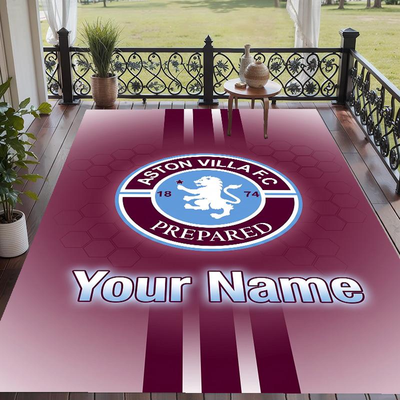 Custom Text Printed Rug Aston Villa Non Slip Floor Carpet For Home Room Decor