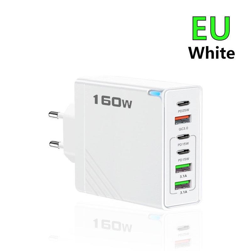 6-in-1 Multi-Port Charger: 3-Socket & 3-USB, 5V/3.1A, 160W, EU/US/UK Plug Adapter
