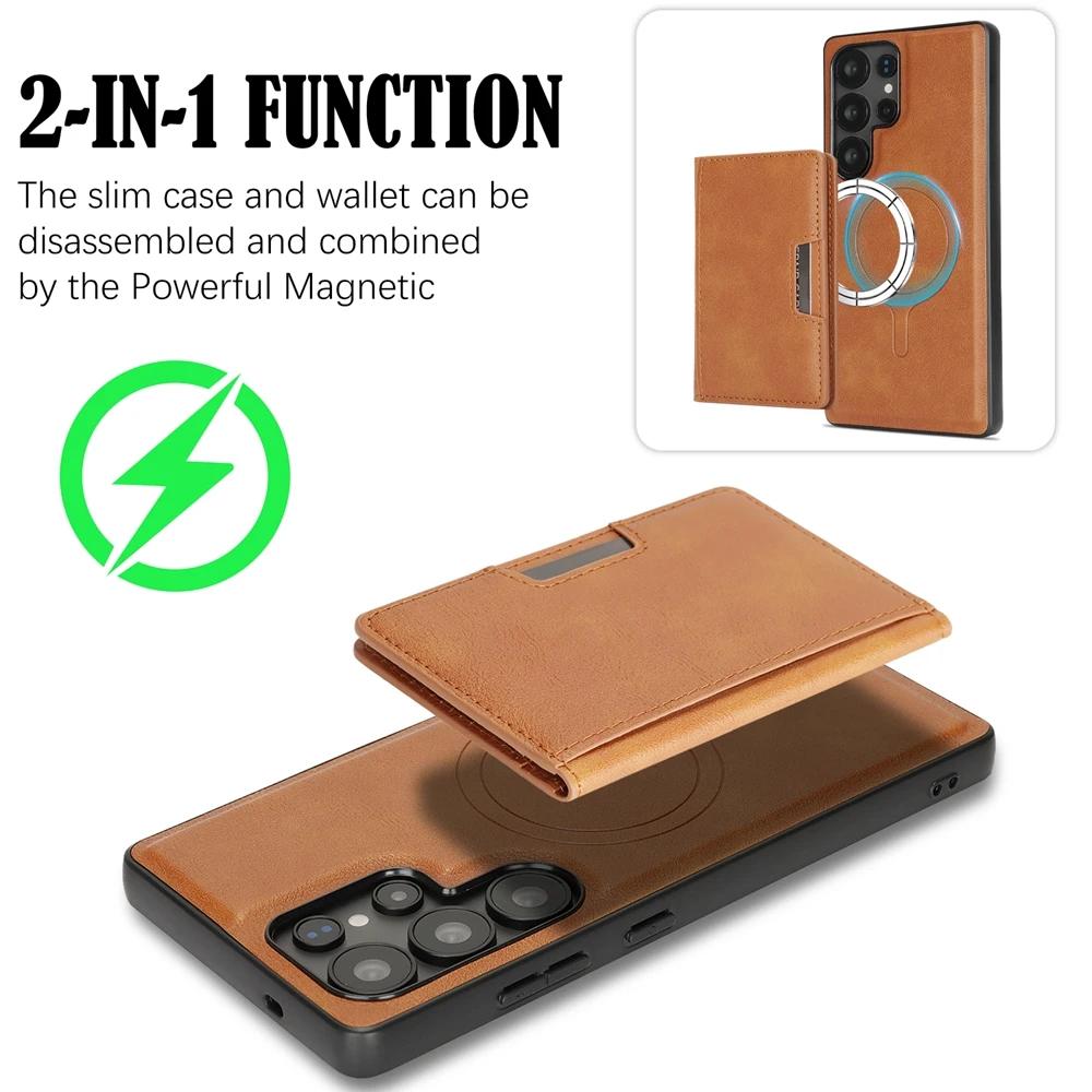 High-end Business Magnetic Cover For Samsung S26 Ultra S25 Edge S24 FE S23 Plus Kickstand Cards Bag Slots ShockProof Phone Case