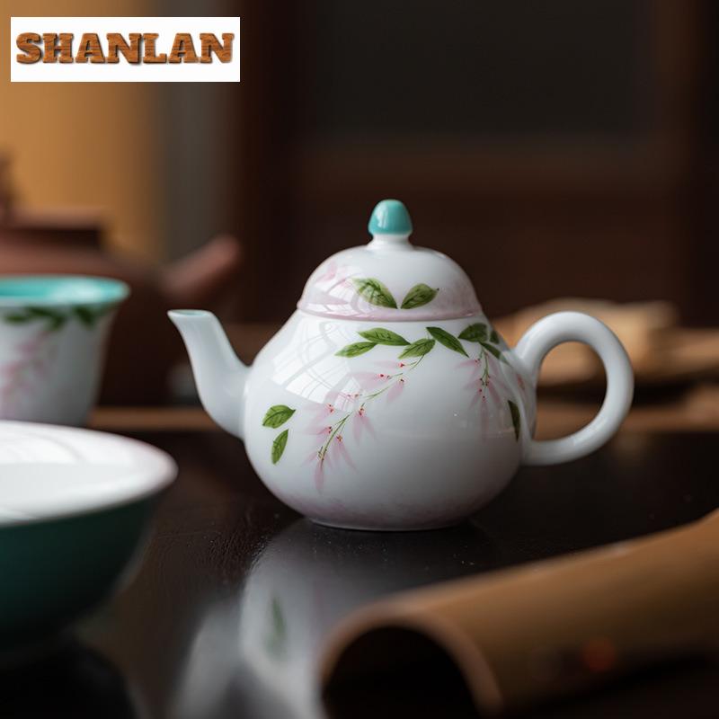 130ml Hand-painted Wisteria Flower Pear-shaped Teapot Antique Tea Infuser Pot Tea Maker Kettle With Ball Hole Teaware Decoration