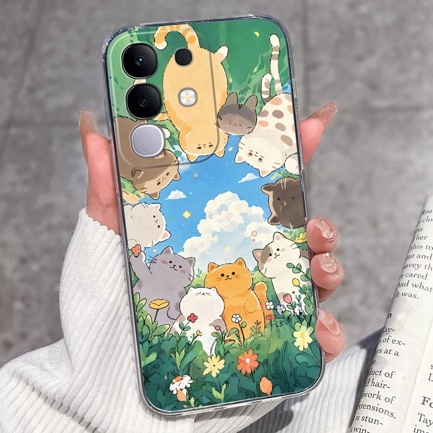 Shockproof Silicone Phone Cases For Vivo Y29 Y29s Y28 Y27 Y27t Y22 Y22s Y21 Y21e Y21s Y20 Y20i Beautiful Lavender Pattern Clear Covers For Vivo Casing