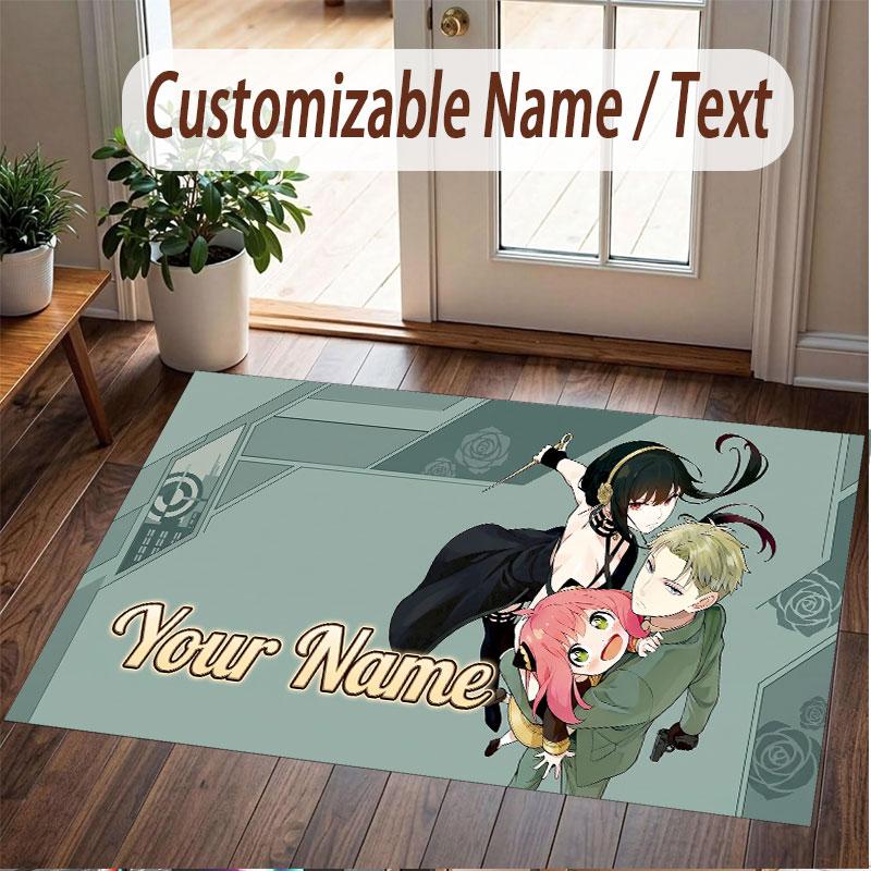 Custom Name Crystal Velvet Rug,Spy × Family Comfortable Anti Slip Floor Mat For Room Decoration