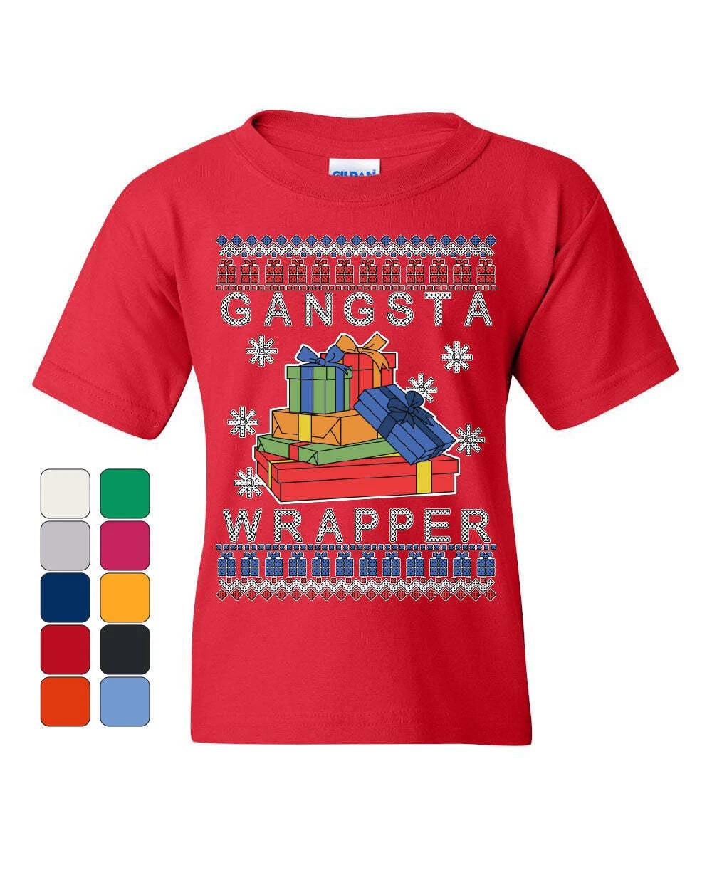 Gangsta Wrapper Ugly Sweater Youth kids boys T-Shirt Merry Jolly Christmas Xmas Kids Tee 150
