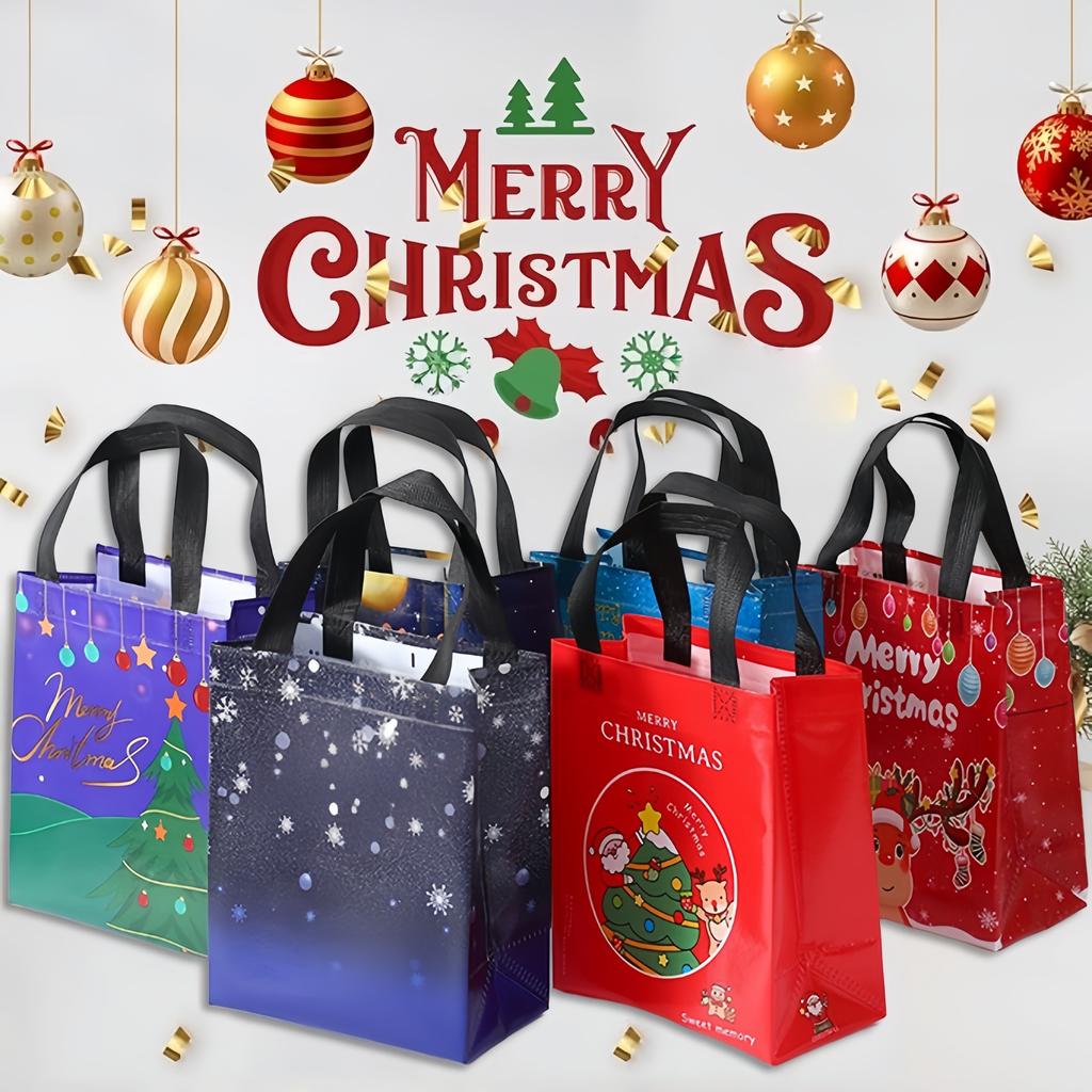 Large Christmas Gift Bags 6 Pack - Reusable Non-Woven Christmas Gift Bags with Handles for Holiday Xmas Party Gifts Wrapping