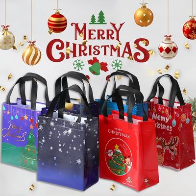 Grands Sacs Cadeaux de Noël 6 Pièces - Sacs Cadeaux de Noël Réutilisables en Intissé avec Poignées pour Emballage Cadeaux de Fête de Noël