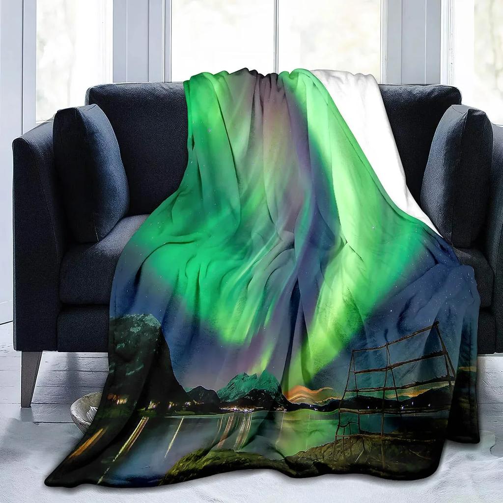 Coperta Ponderata Aurora Boreale King Queen Size Bella Coperta con Motivo Luminoso Calda Leggera Super Morbida per Divano Divanetto Letto