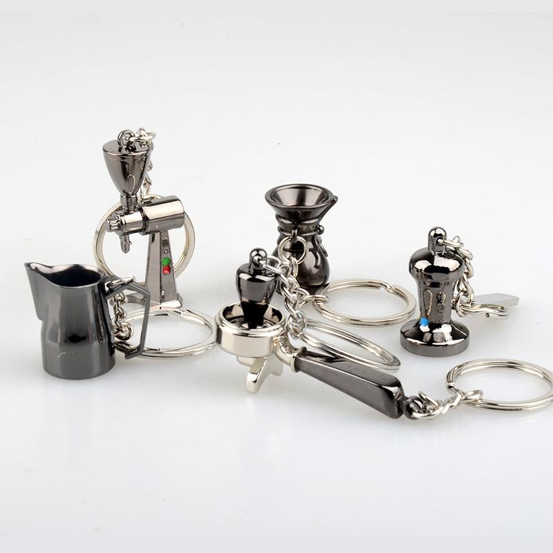 Creative Barista Coffee Tamper Keychain Coffee Machine Handle Moka Pitcher Keyring Portable Coffeeware Espresso Accessories Gift
