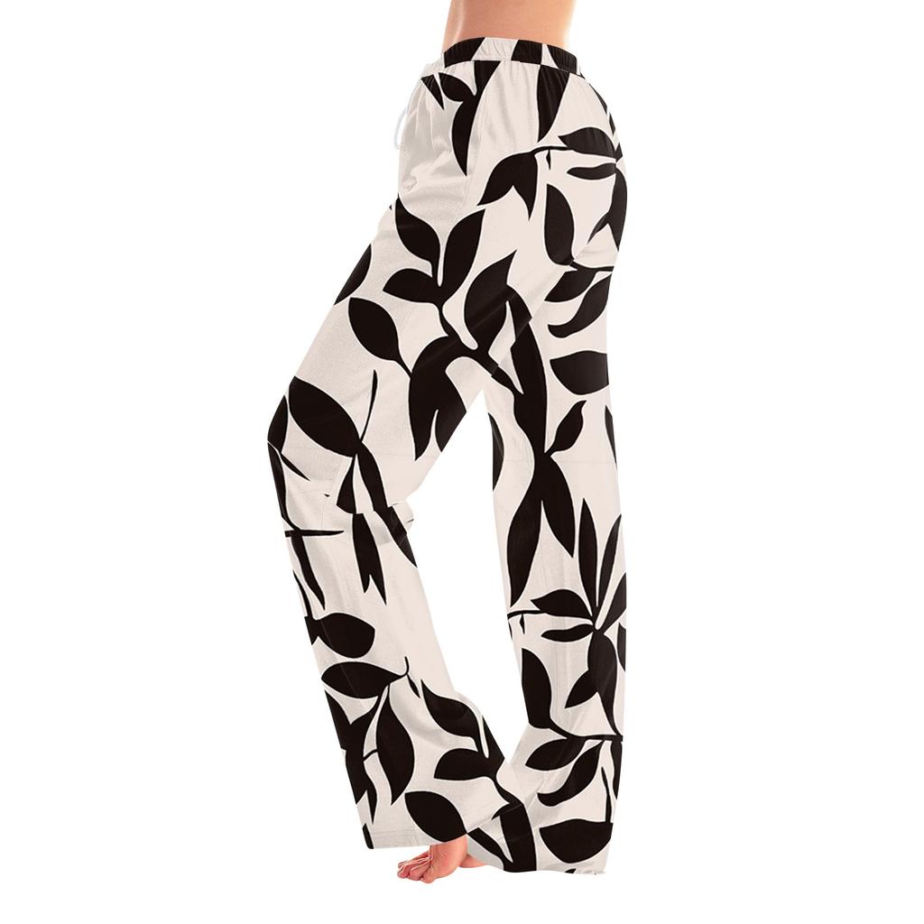 Womens Pajama Pants Sleepwear Casual Drawstring Elastic Waist Pants Comfy Straight Yoga Loose Trousers