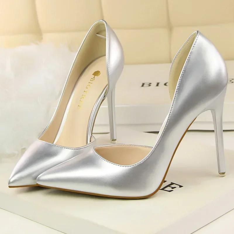 Women Patent Leather High Thin Heel Shoes Office Shallow Mouth Single Shoes Nightclub Party Wedding Banquet Gathering Lady Pumps