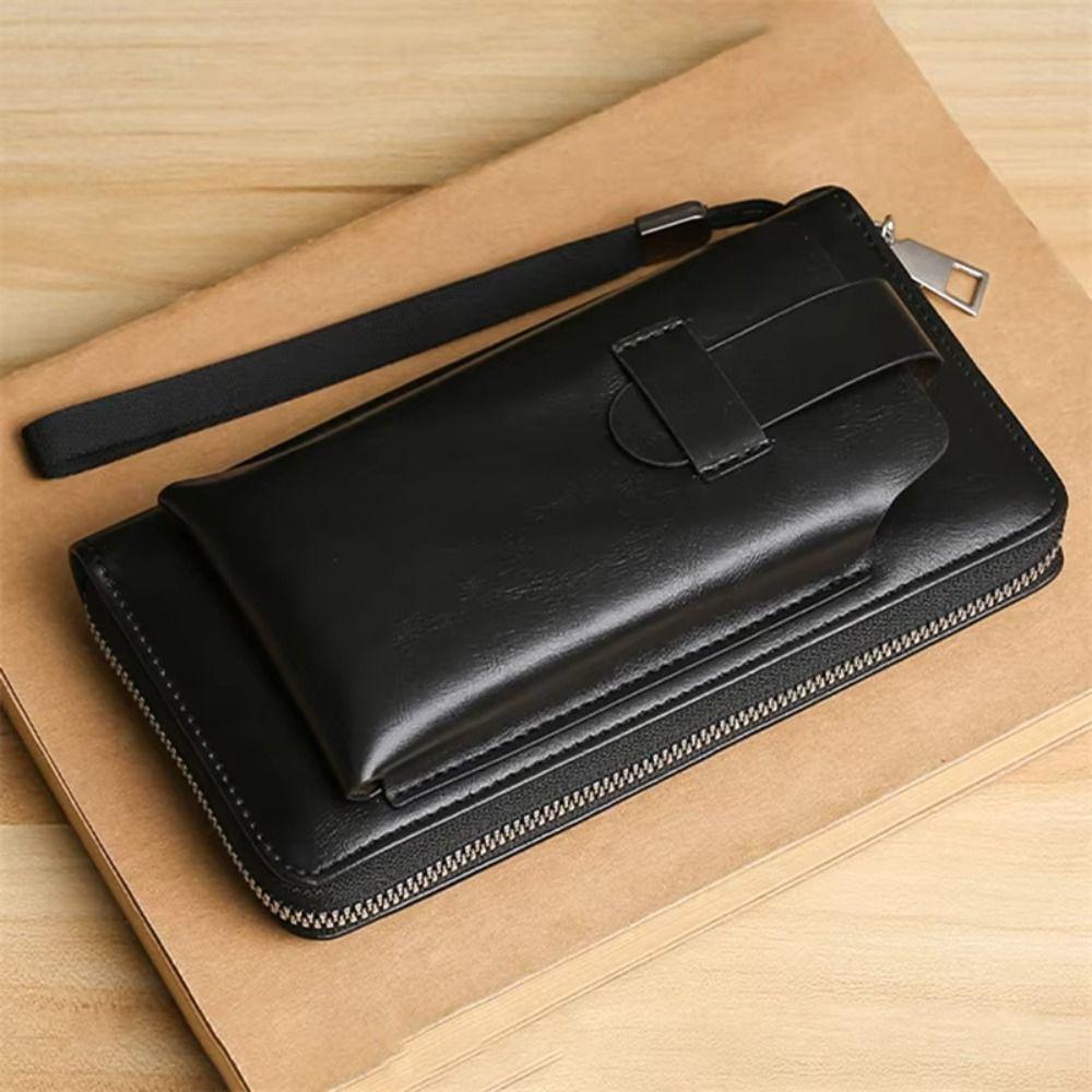 PU Leather Clutch Phone Bag Zipper Business Coin Purse Casual Men's Long Wallet  Outdoor